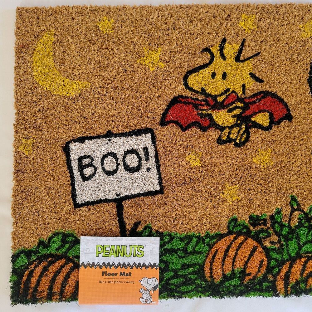 Peanuts Snoopy Woodstock Halloween Boo Coir Door Mat 18”x30” Doormat Vampire - Picture 3 of 11